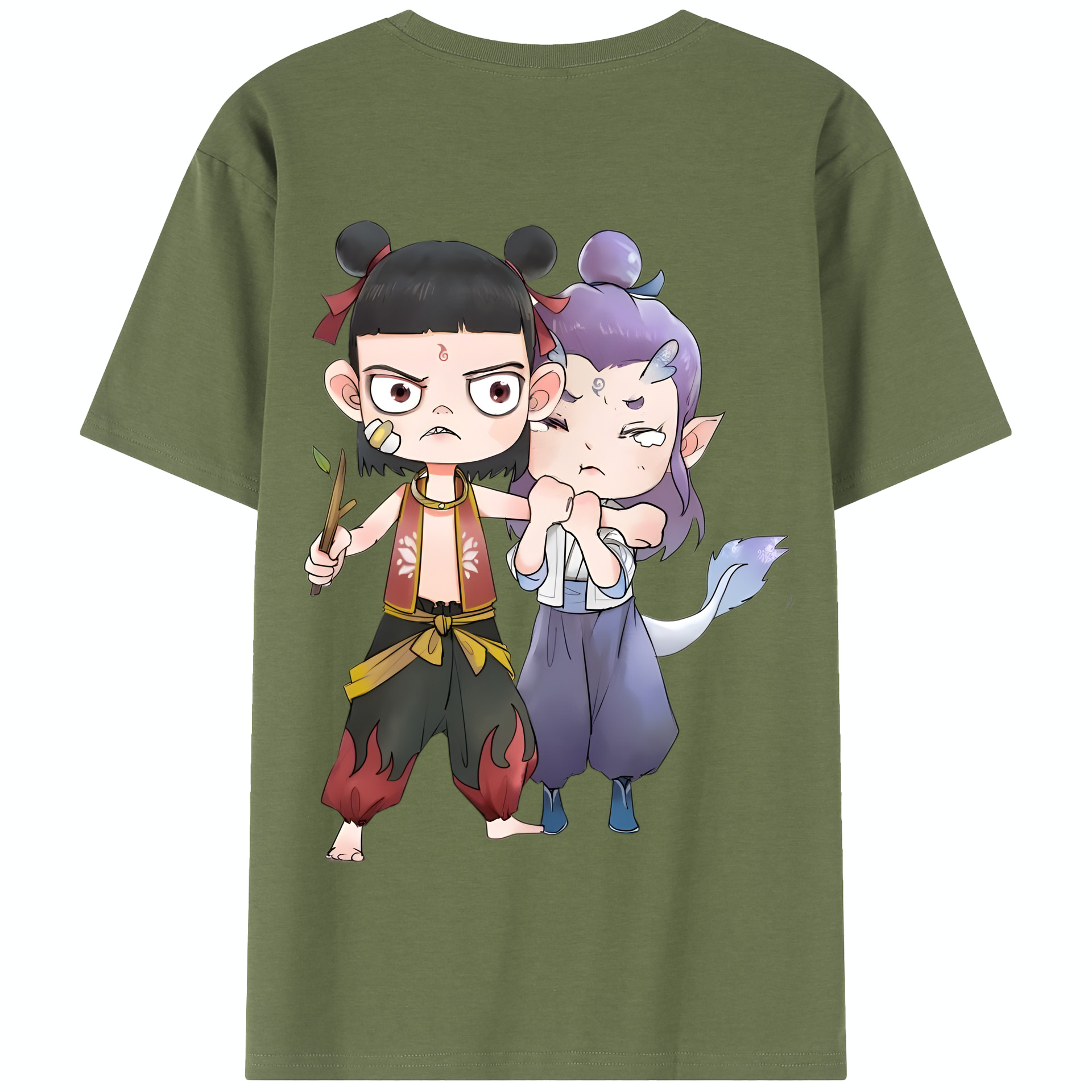 （画像用） Ne Zha 2 ナタ 魔童の大暴れ 綿100％半袖Tシャツ（背面プリント）